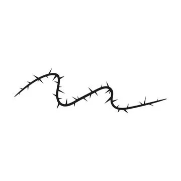 Barbwire gothic design element, thorny wavy black line, vector barb curly stripe Stock Illustration