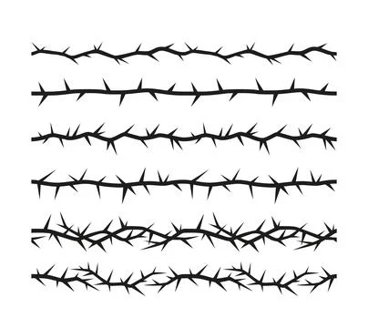 Barbwire, thorny frame vector illustrations set, boundary barb lines, sharp Stock-Illustration