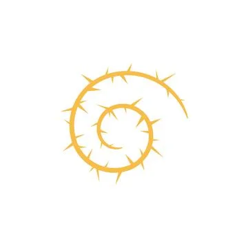 Barbwire twisted orange spiral shape, thorny curl line, vector rusty barb loop Stock Illustration