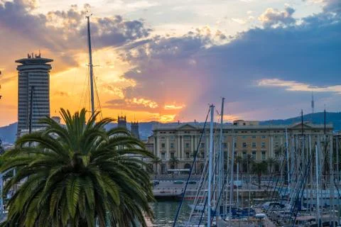 Barca port sunset Stock Photos