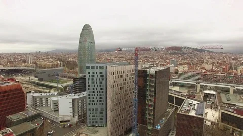 Barcelona Aerial Drone View Agbar Tower Stock Footage
