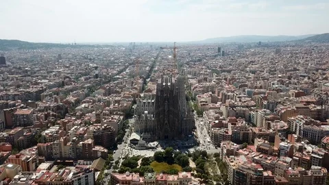Barcelona aerial view of Eixample and Sagrada Familia Church Stock Footage 109326436