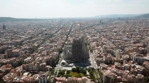 Barcelona aerial view of Eixample and Sagrada Familia Church Stock-Footage 109326443