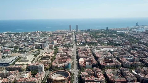 Barcelona aerial view of Eixample and the sea Stock-Footage 109326494