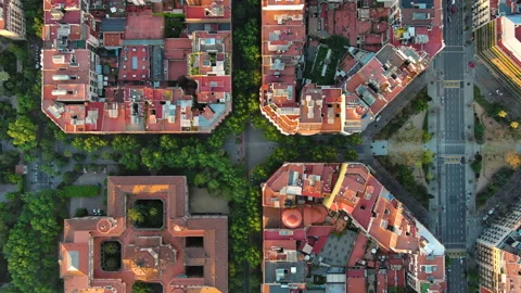 Barcelona aerial view of the residential Eixample district. Catalonia, Spain Video stock 210482000