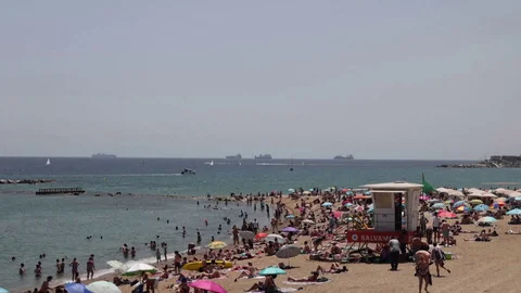 Barcelona beaches crowded ahead of first... | Stock Video | Pond5