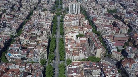 Barcelona blocks pattern and major street aerial view, Spain Stock Photos