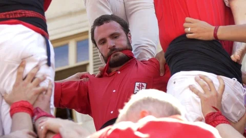 Barcelona Castellers during a performance Video stock 80439410
