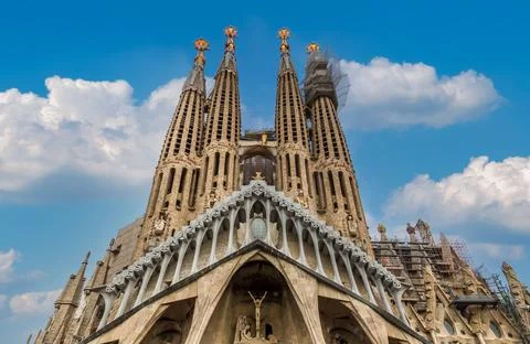 Barcelona, Catalonia, Spain, Antonio Gaudi Sagrada Familia Cathedral Stock Photos