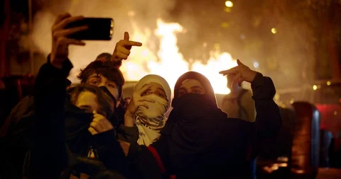 BARCELONA, CATALUNYA, SPAIN - CIRCA October 2019 Young teenagers rebel riot Stock Footage 118168564