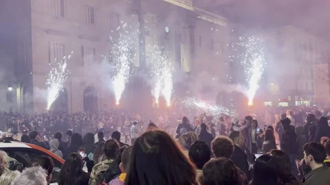 Barcelona City Hall - Correfoc Fire Run Festival Celebration. Stock Footage 338043174