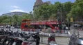 Barcelona City Tour bus parked in Plaza de Catalunya 4k or 4k+ Resolution