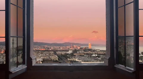 Barcelona cityscape skyline time lapse from day to night 4k Stock Footage 46604773