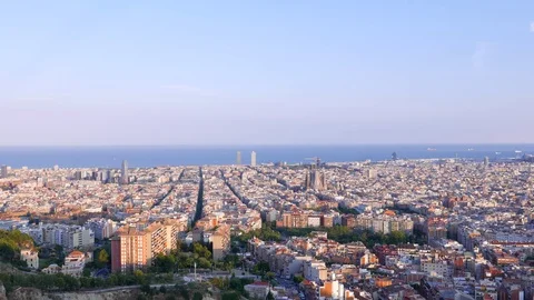 Barcelona cityscape sunset timelapse Stock Footage 100989028