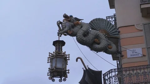 Barcelona Close up Dragon Architecture Dusk Gothic District Cataluyna Spain Stock Footage 101312234