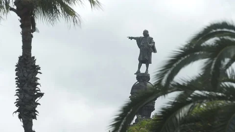 Barcelona columbus statue Stock Footage 78100862
