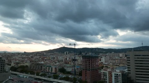 Barcelona evening cloudy cityscape Stock Footage 99469922