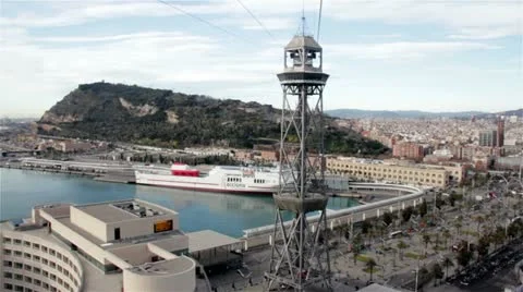 Barcelona harbor view from cable car Video stock 20510664