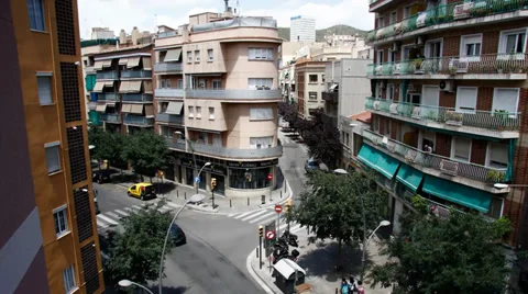 BARCELONA - JUNE 13: Time lapse of cars and pedestrians at the intersection on J Stock Footage 34862815