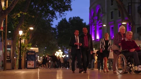 Barcelona Las Ramblas Night Time lapse, Catalunya, Spain Stock Footage 80919757