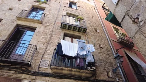 Barcelona laundry balcony Stock Footage 274293683