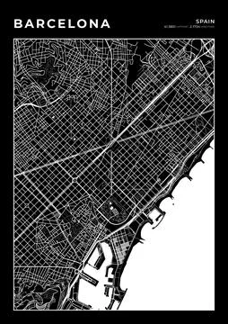 Barcelona Map Wall Art Frame, Cartography Map Print, City Layout Map Stock-Illustration