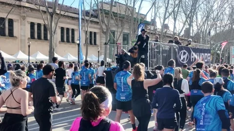 Barcelona Marathon Runners Performance Stage. Stock Footage 329248882