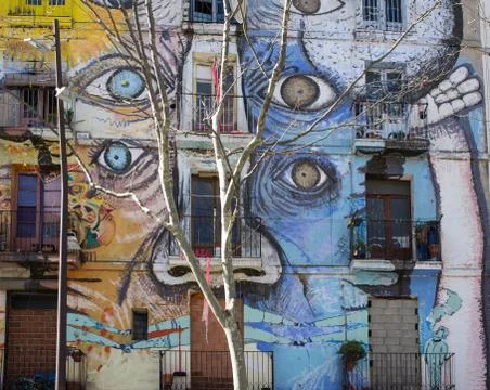 Barcelona - march 10: street art in el raval district, on march 10, 2013 in b Stock Photos