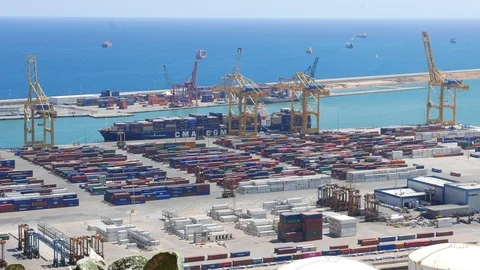 Barcelona maritime container port view Stock Footage 99011017