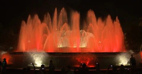 BARCELONA - MAY 13. 2017: The Magic Fountain of Montjuc below the National Stock-Footage 86086211