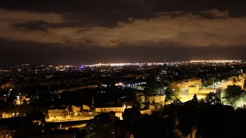 Barcelona Night Cloud Time Lapse Stockbeeldmateriaal 71240179