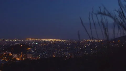 Barcelona night time view over city Stock Footage 130326062