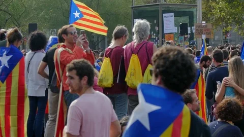 Barcelona; October 3th 2017: Demonstration to protest against Spanish police Stock Footage
