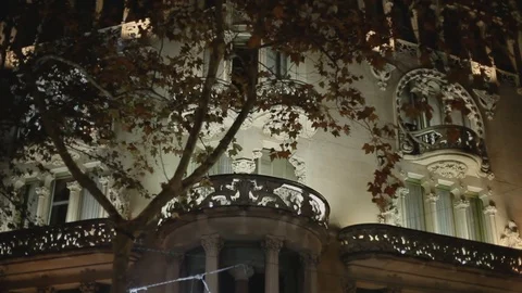 Barcelona old style building pan Stock Footage 120801128