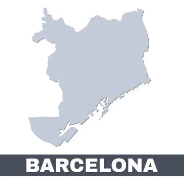 Barcelona outline map. Vector map of Barcelona city area borders with shadow 스톡 일러스트