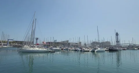 Barcelona Port Vell Panoramic View Stock Footage 72936166