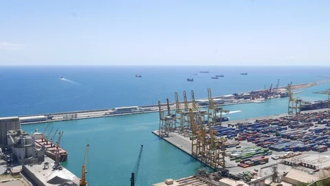 Barcelona port from viewing point Stock Footage 98790533