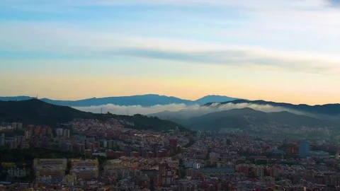 Barcelona Rolling Clouds Mountain Sunrise, Catalunya, Spain - Time lapse Video stock 79656409