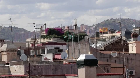 Barcelona rooftop urban city spain catalonia coast architecture Stock Footage