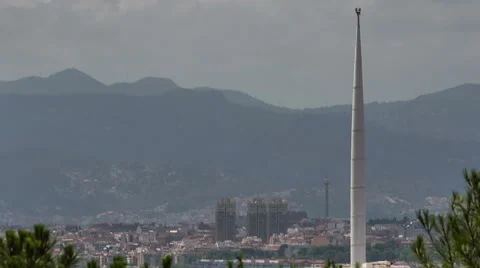 Barcelona skyline olympic tower time lapse HD Stock Footage 40258875