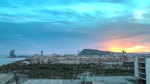 Barcelona skyline sunset Video stock 45978286