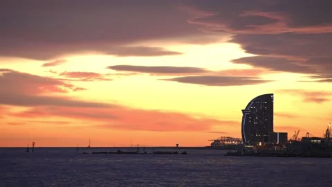 Barcelona Skyline Sunset Video stock 168440036