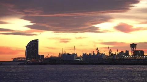 Barcelona Skyline Sunset Video stock 168440040