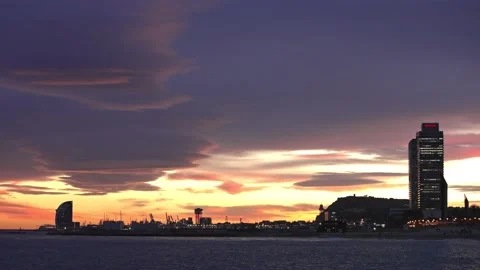 Barcelona Skyline Sunset Video stock 168440288
