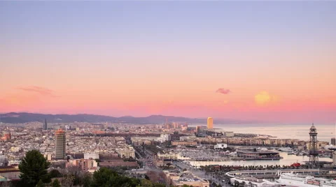 Barcelona skyline timelapse from day to nigh Stock Footage