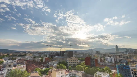 Barcelona skyline timelapse with passing clouds Stock Footage 192521051