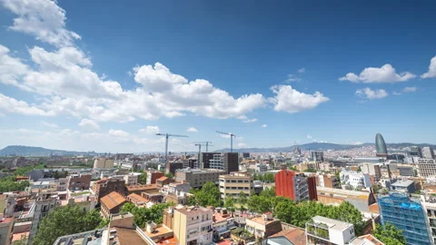 Barcelona skyline timelapse with passing clouds Stock Footage 192521500