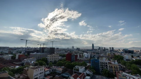 Barcelona skyline timelapse with passing clouds Stock Footage 192522216