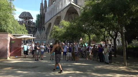 Barcelona soap bubble fun Sagrada Familia church 4K 020 Stock Footage 44307537
