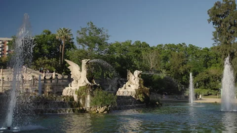 Barcelona, Spain, 20 May 2026: Monumental fountain and historic sculptures Stockbeeldmateriaal 339772002